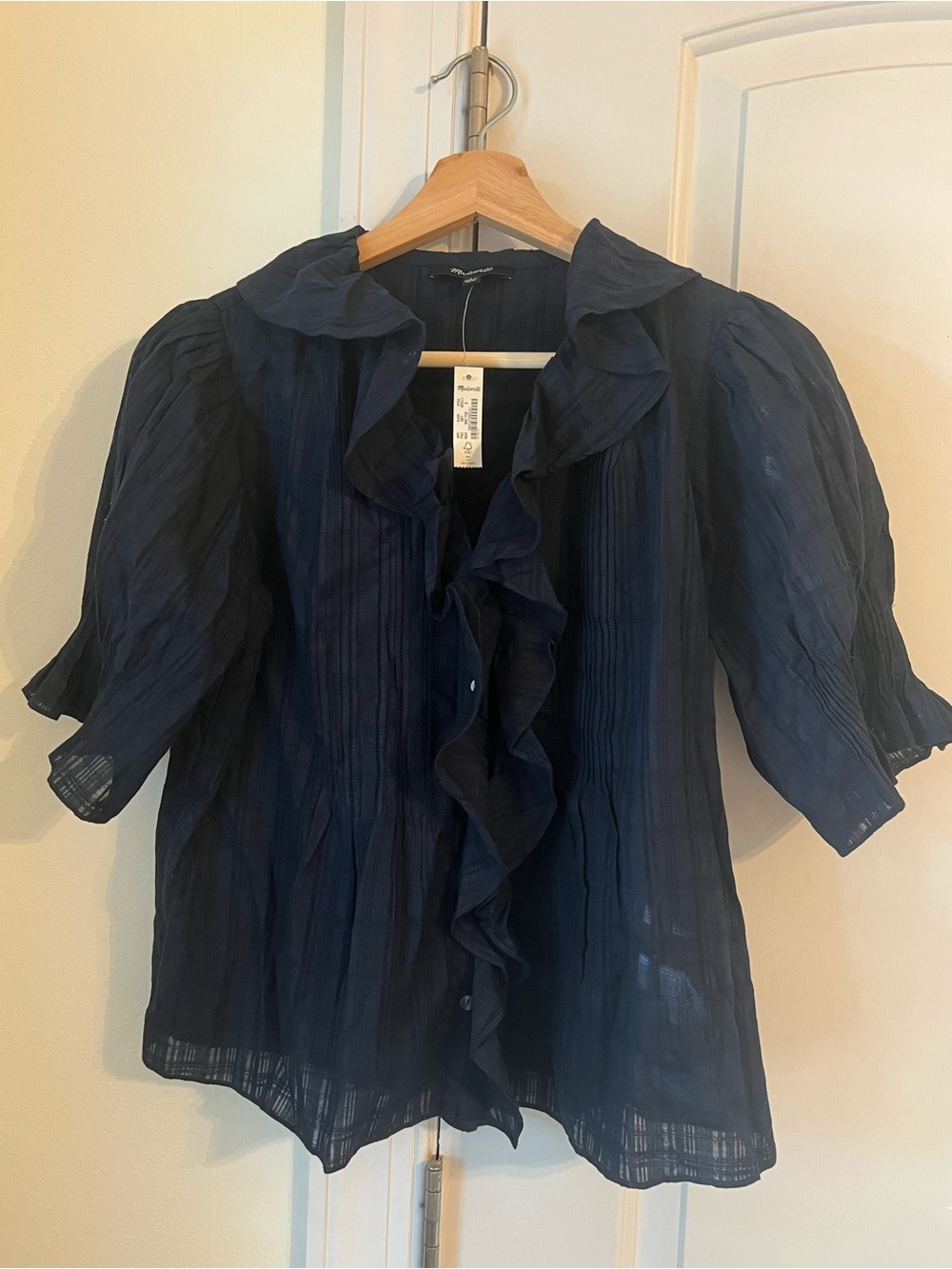 Madewell Navy Ruffle Blouse
